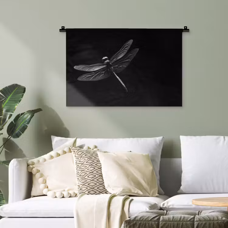 Libelle - Dieren - Zwart - Insect Wandkleed katoen klein -sfeer7