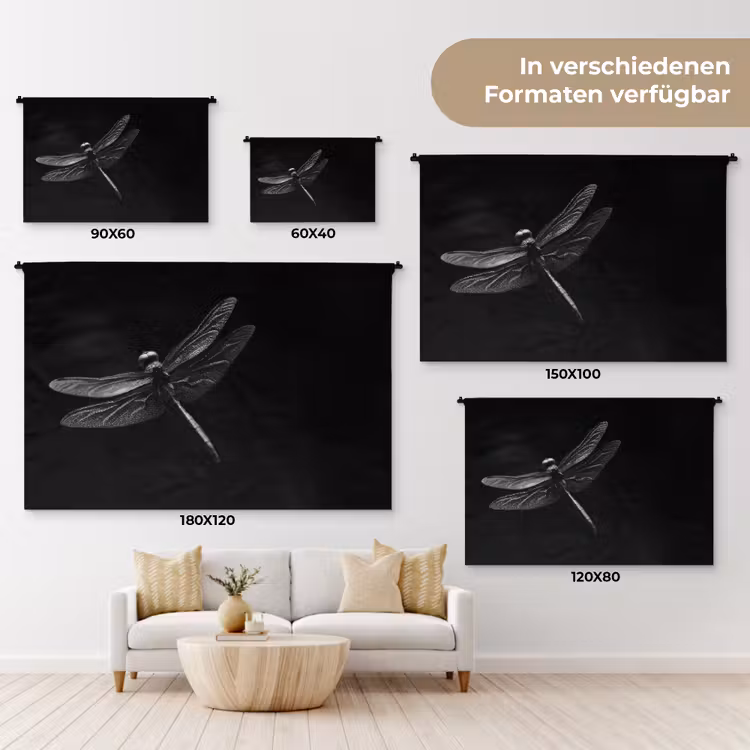 Libelle - Dieren - Zwart - Insect Wandkleed katoen klein -tsfeer8_DE