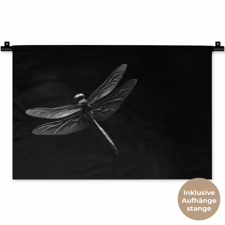 Libelle - Dieren - Zwart - Insect Wandkleed katoen klein -t3d_DE