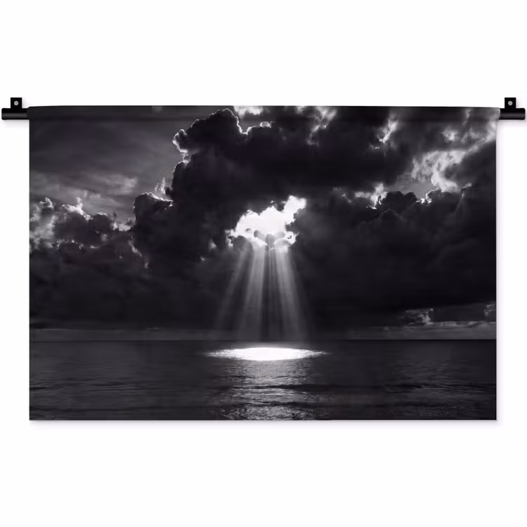 Licht - Wolken - Zee - Zwart-wit - Natuur Wandkleed katoen klein -zz3d