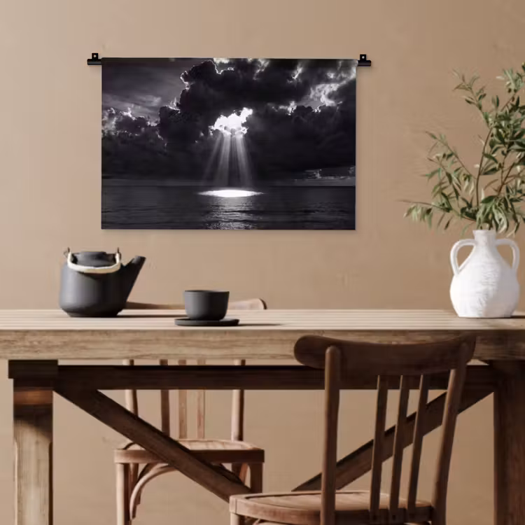 Licht - Wolken - Zee - Zwart-wit - Natuur Wandkleed katoen klein -sfeer6