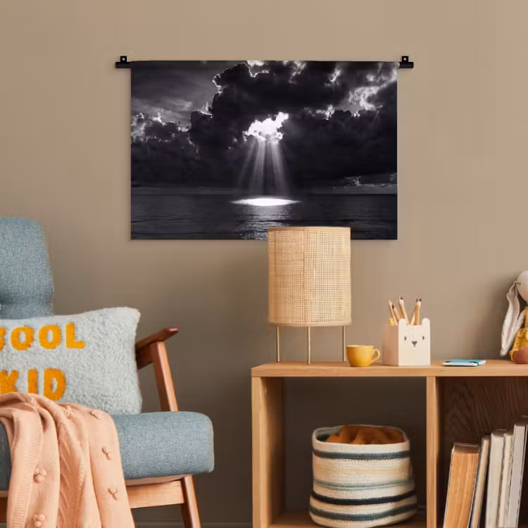 Licht - Wolken - Zee - Zwart-wit - Natuur Wandkleed katoen klein -wsfeer4_kind