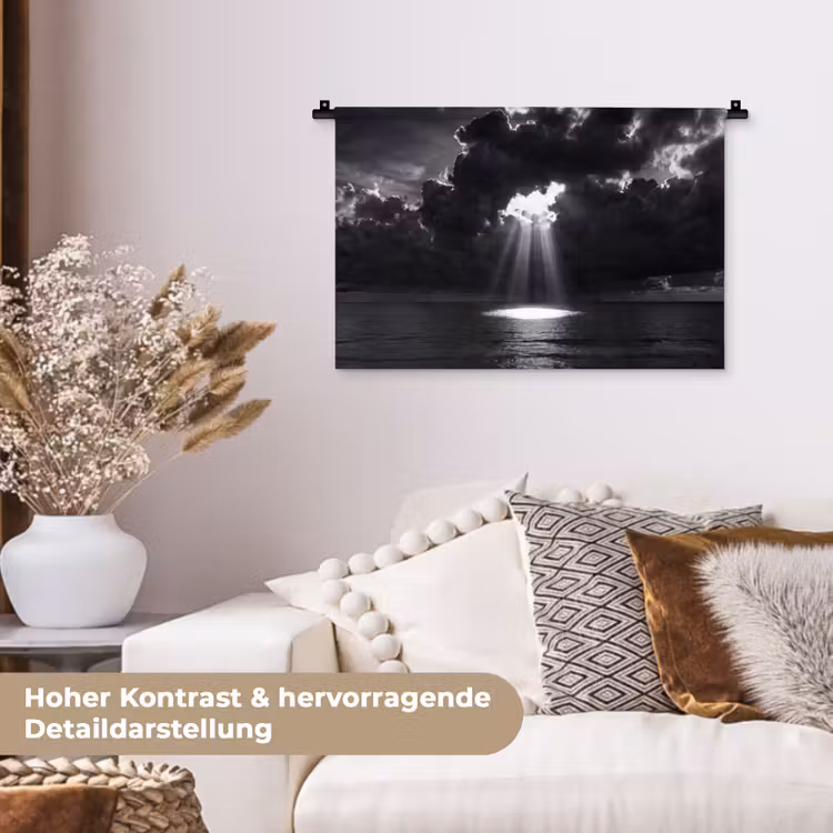 Licht - Wolken - Zee - Zwart-wit - Natuur Wandkleed katoen klein -tsfeer1_DE