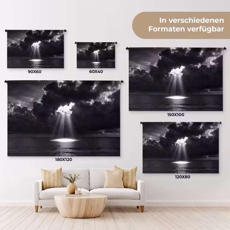 Licht - Wolken - Zee - Zwart-wit - Natuur Wandkleed katoen klein -tsfeer8_DE