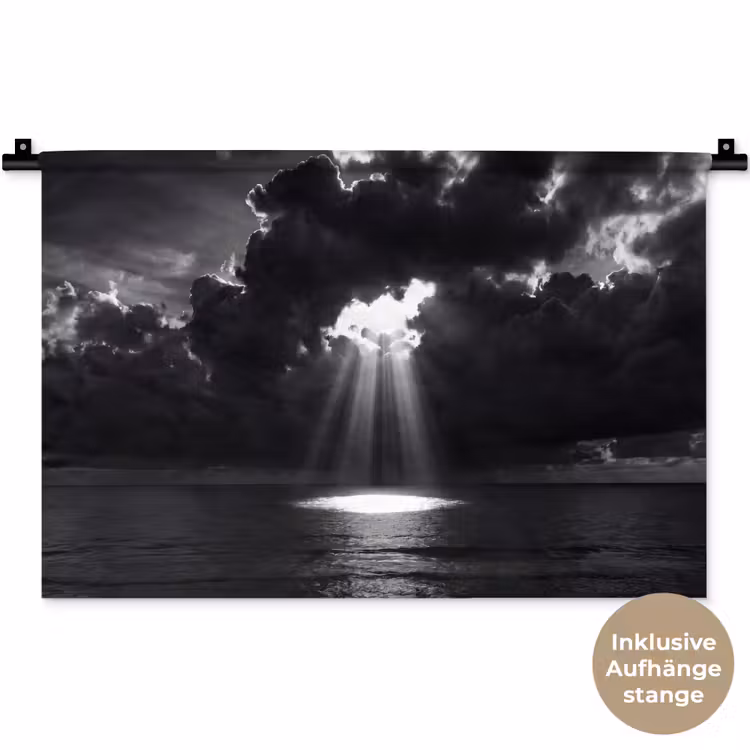Licht - Wolken - Zee - Zwart-wit - Natuur Wandkleed katoen klein -t3d_DE