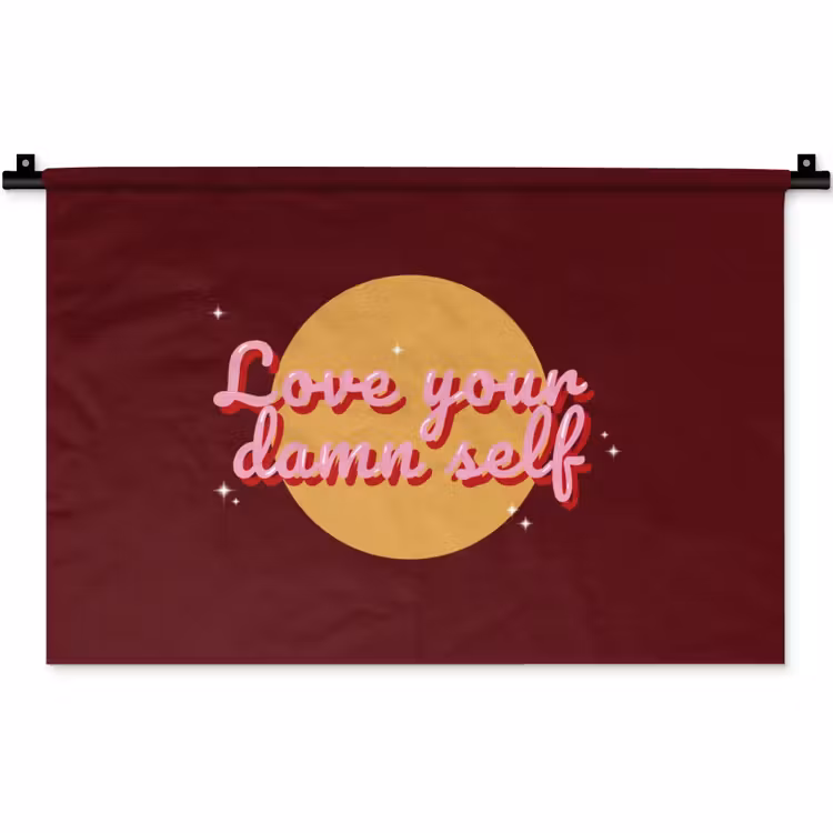 love your damn self - Cirkel - Glitter - Rood Wandkleed katoen klein -zz3d