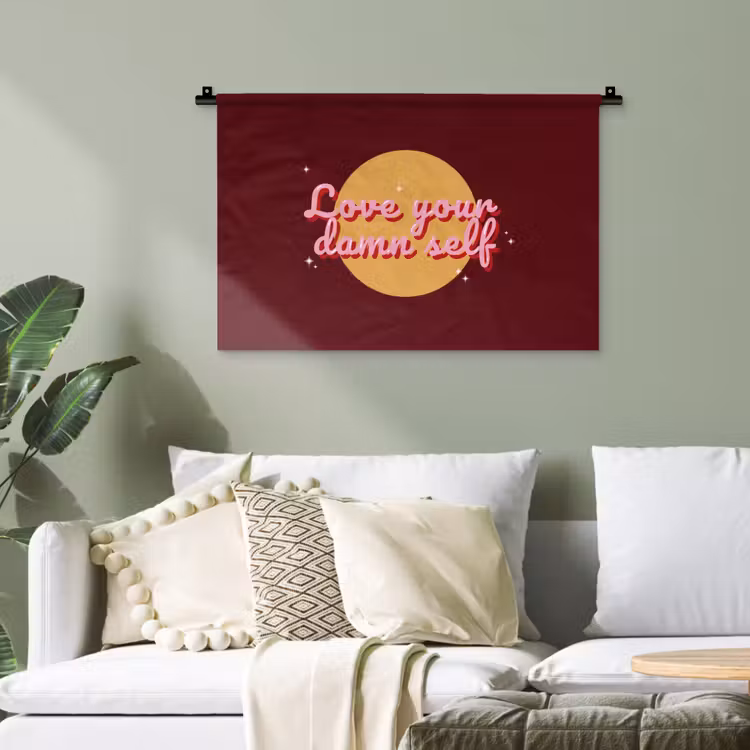 love your damn self - Cirkel - Glitter - Rood Wandkleed katoen klein -sfeer7
