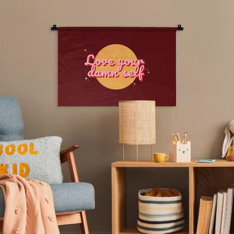 love your damn self - Cirkel - Glitter - Rood Wandkleed katoen klein -wsfeer4_kind