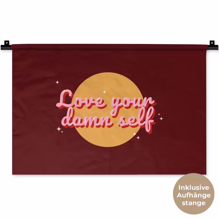 love your damn self - Cirkel - Glitter - Rood Wandkleed katoen klein -t3d_DE