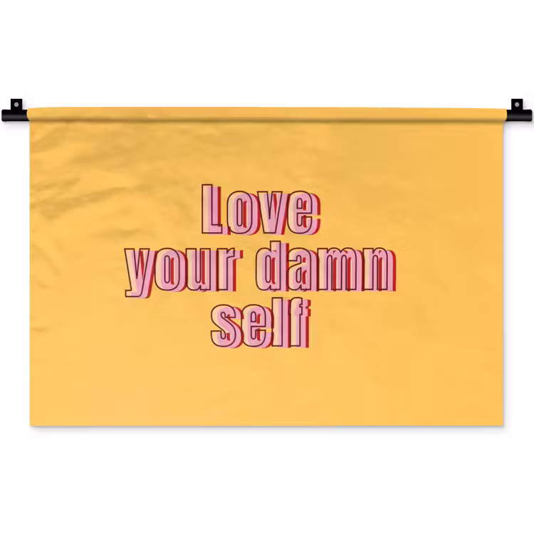 Love yourself - Roze - Geel Wandkleed katoen klein -zz3d