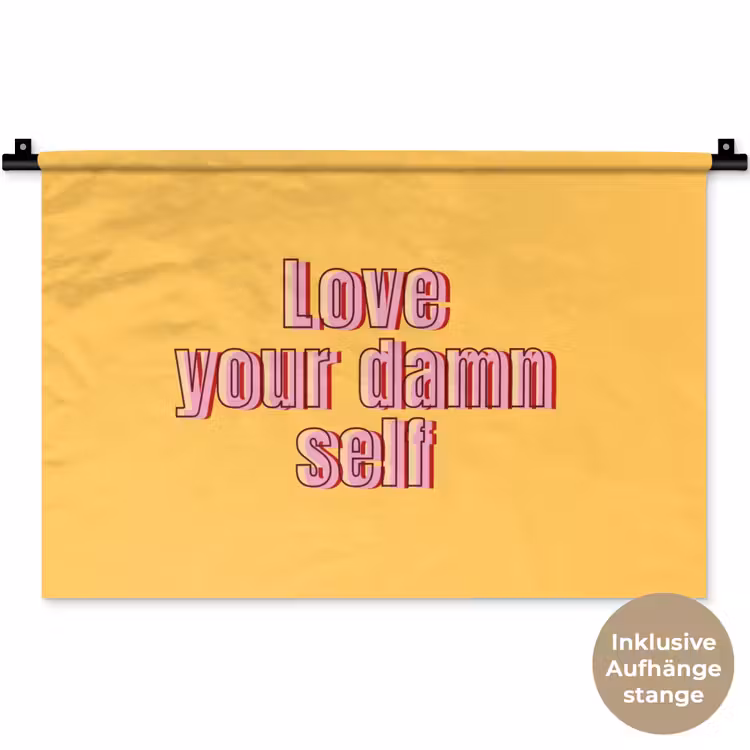 Love yourself - Roze - Geel Wandkleed katoen klein -t3d_DE
