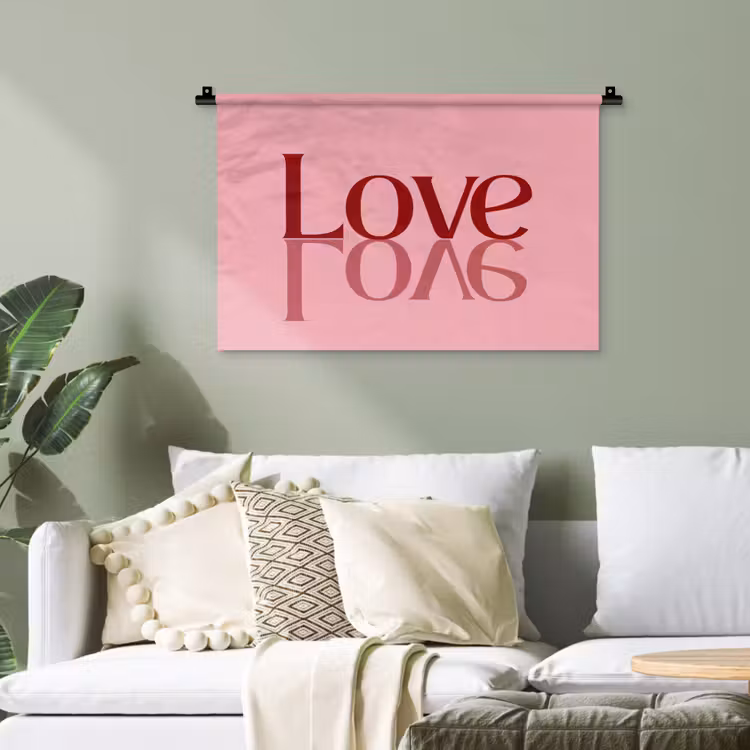 Love - Roze - Spiegeling Wandkleed katoen klein -sfeer7