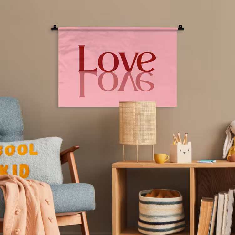Love - Roze - Spiegeling Wandkleed katoen klein -wsfeer4_kind