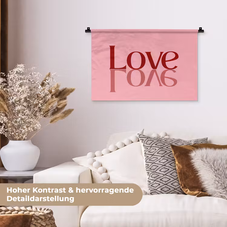 Love - Roze - Spiegeling Wandkleed katoen klein -tsfeer1_DE