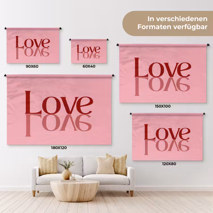 Love - Roze - Spiegeling Wandkleed katoen klein -tsfeer8_DE