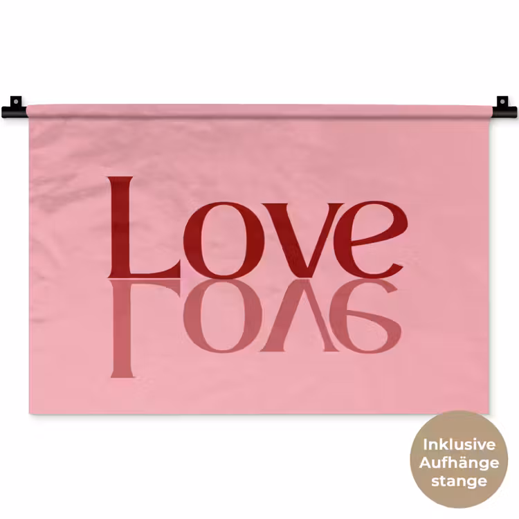 Love - Roze - Spiegeling Wandkleed katoen klein -t3d_DE