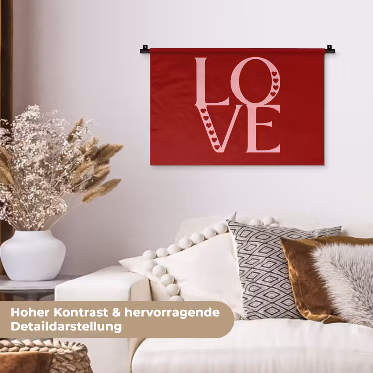 Love - Rood - Hatjes Wandkleed katoen klein -tsfeer1_DE