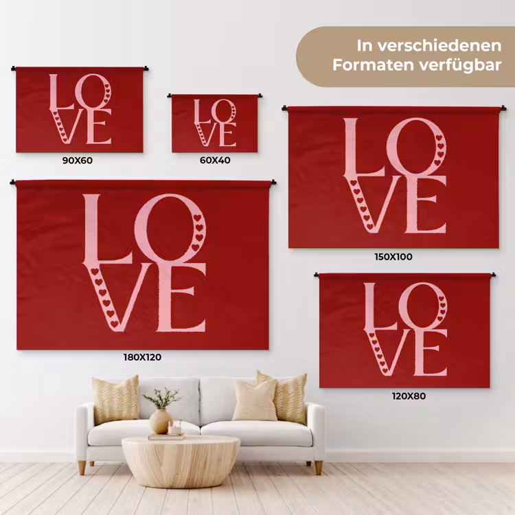 Love - Rood - Hatjes Wandkleed katoen klein -tsfeer8_DE