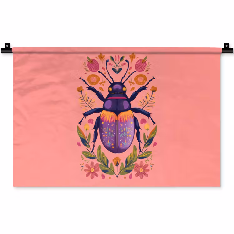Paars - Kever - Stipjes - Bloemen Wandkleed katoen klein -zz3d