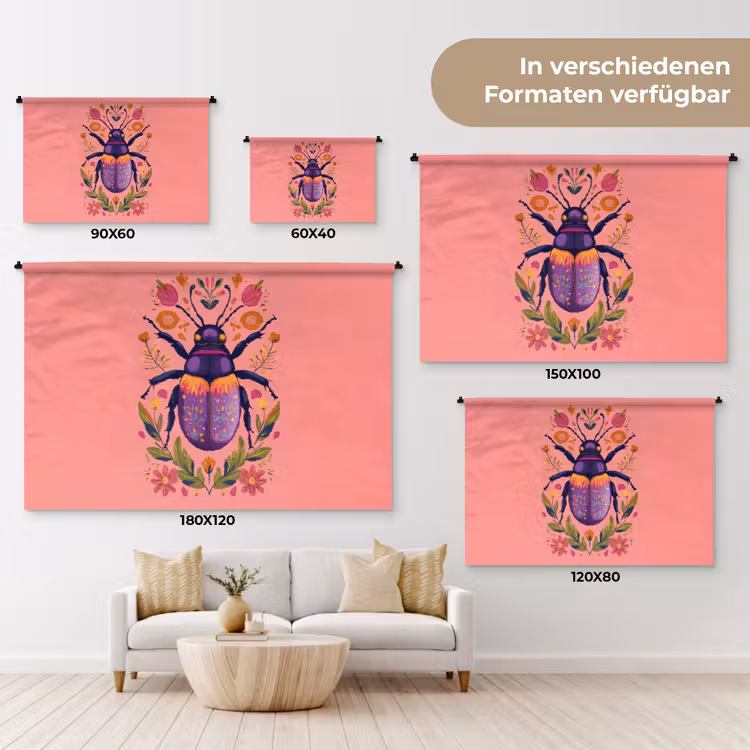 Paars - Kever - Stipjes - Bloemen Wandkleed katoen klein -tsfeer8_DE