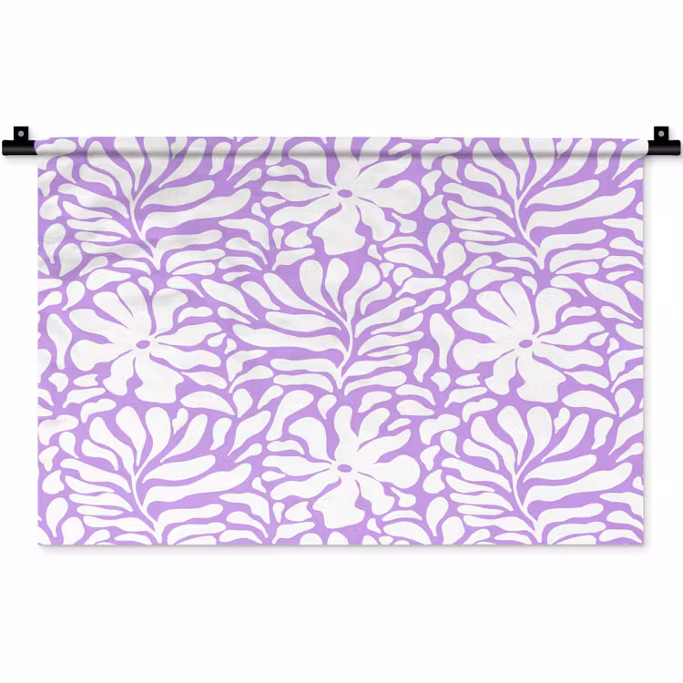 Paars - Wit - Bloemen Wandkleed katoen klein 269 -zz3d