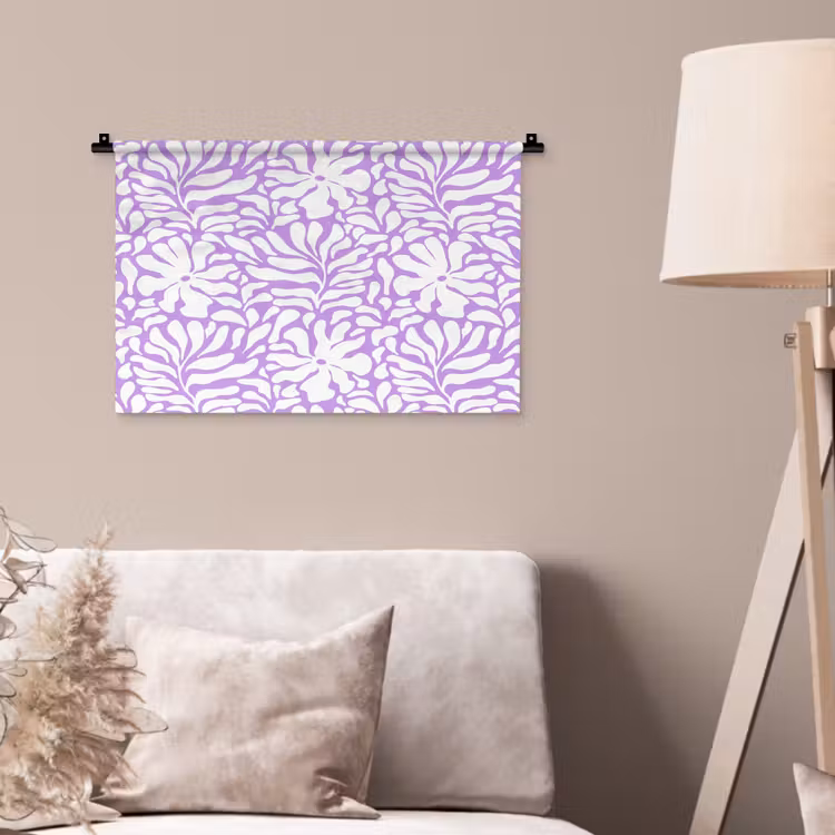 Paars - Wit - Bloemen Wandkleed katoen klein 269 -sfeer4