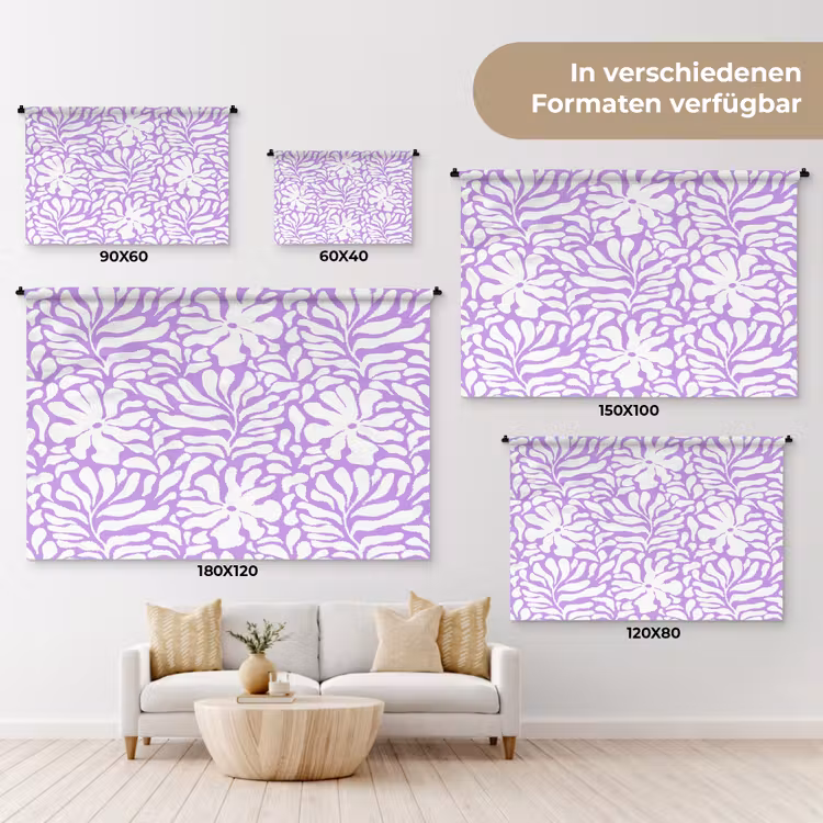 Paars - Wit - Bloemen Wandkleed katoen klein 269 -tsfeer8_DE