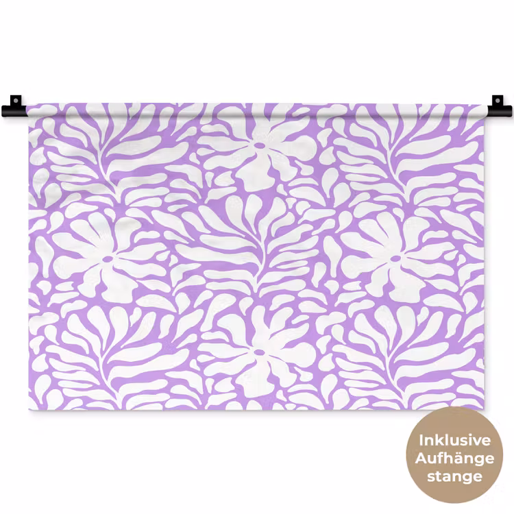 Paars - Wit - Bloemen Wandkleed katoen klein 269 -t3d_DE