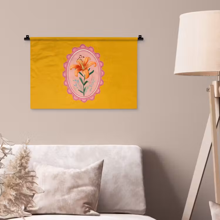 Lelie - Oranje - Lijst - Ovaal Wandkleed katoen klein -sfeer4