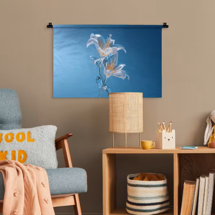Lelies - Blauw - Glazen Wandkleed katoen klein -wsfeer4_kind