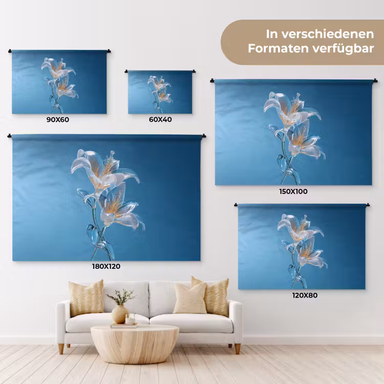 Lelies - Blauw - Glazen Wandkleed katoen klein -tsfeer8_DE