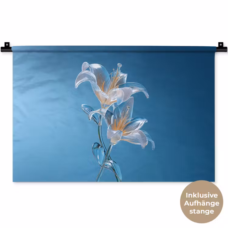 Lelies - Blauw - Glazen Wandkleed katoen klein -t3d_DE