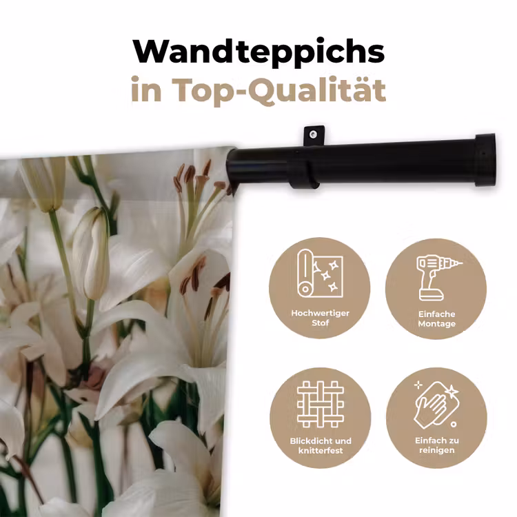 Lelies - Boekte - Wit - Meeldraden Wandkleed katoen klein -tsfeer2_DE