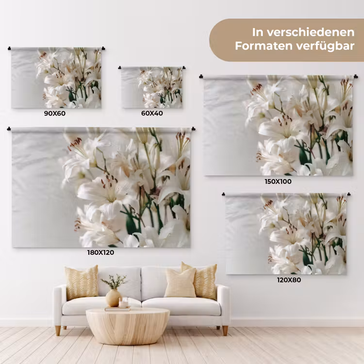 Lelies - Boekte - Wit - Meeldraden Wandkleed katoen klein -tsfeer8_DE