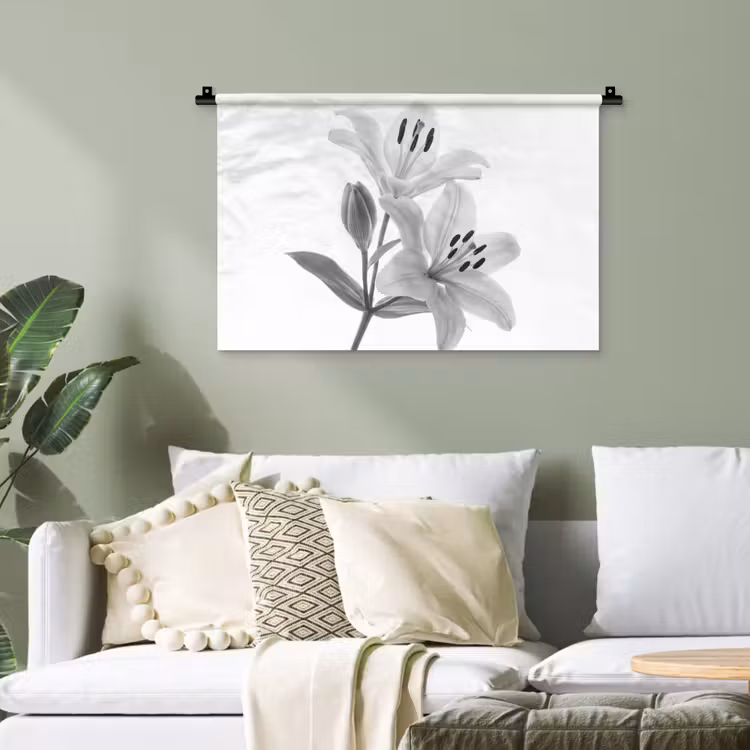 Lelies - Elegant - Zwart - Wit Wandkleed katoen klein -sfeer7