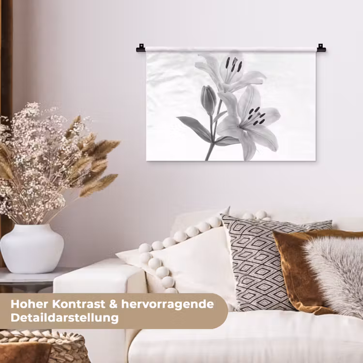 Lelies - Elegant - Zwart - Wit Wandkleed katoen klein -tsfeer1_DE