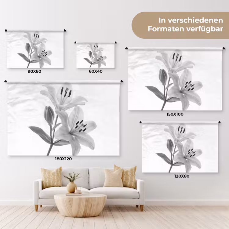 Lelies - Elegant - Zwart - Wit Wandkleed katoen klein -tsfeer8_DE