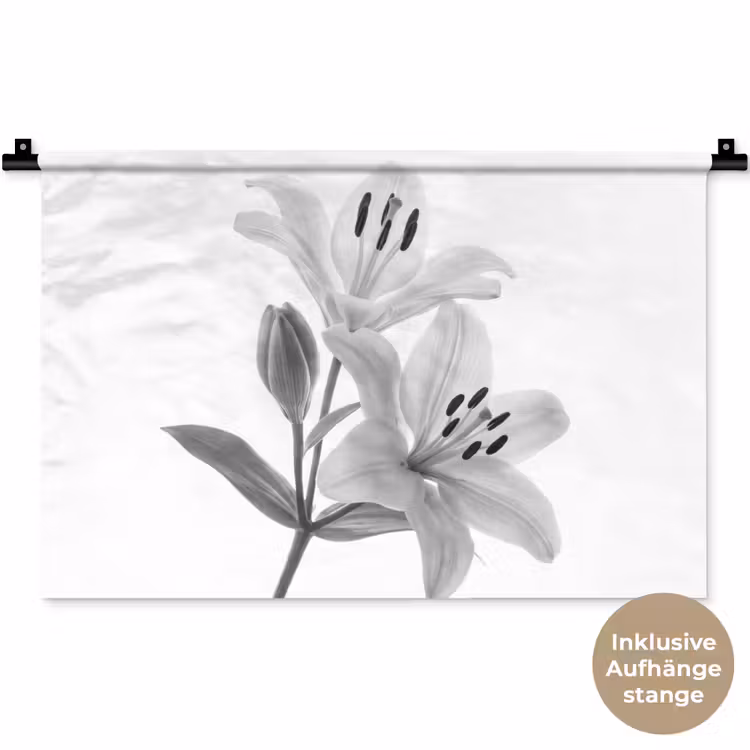 Lelies - Elegant - Zwart - Wit Wandkleed katoen klein -t3d_DE