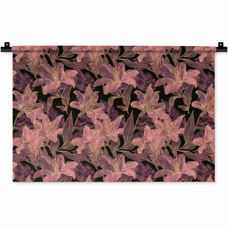 Lelies - Patroon - Paars - Goud Wandkleed katoen klein 269 -zz3d