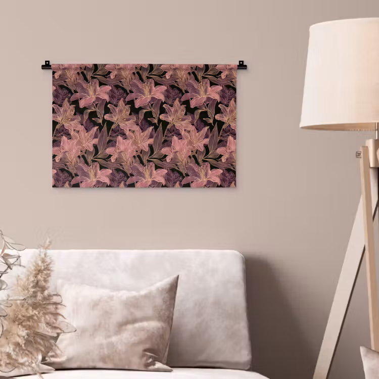 Lelies - Patroon - Paars - Goud Wandkleed katoen klein 269 -sfeer4