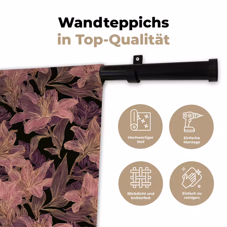 Lelies - Patroon - Paars - Goud Wandkleed katoen klein 269 -tsfeer2_DE