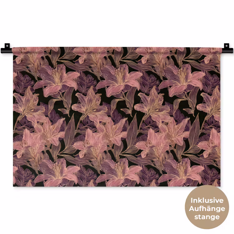 Lelies - Patroon - Paars - Goud Wandkleed katoen klein 269 -t3d_DE