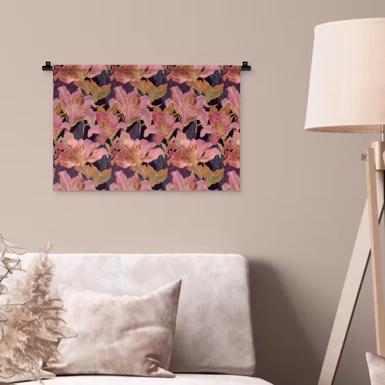 Lelies - Patroon - Roze - Goud Wandkleed katoen klein 269 -sfeer4