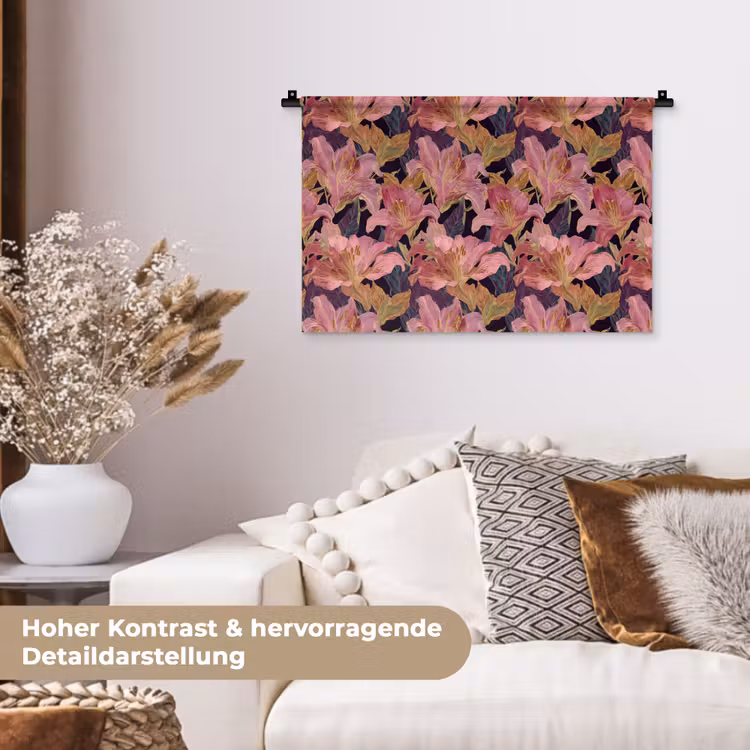 Lelies - Patroon - Roze - Goud Wandkleed katoen klein 269 -tsfeer1_DE