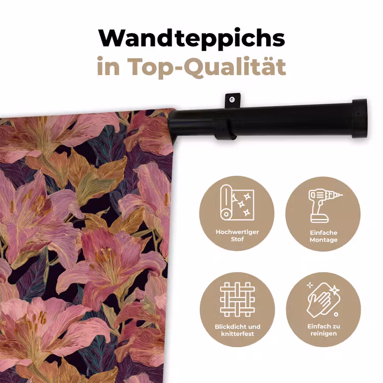 Lelies - Patroon - Roze - Goud Wandkleed katoen klein 269 -tsfeer2_DE