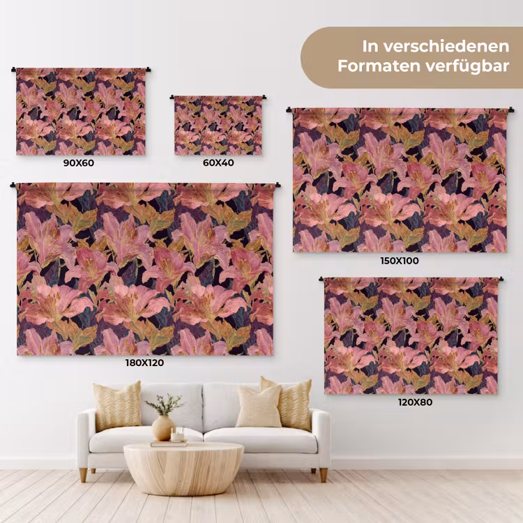 Lelies - Patroon - Roze - Goud Wandkleed katoen klein 269 -tsfeer8_DE