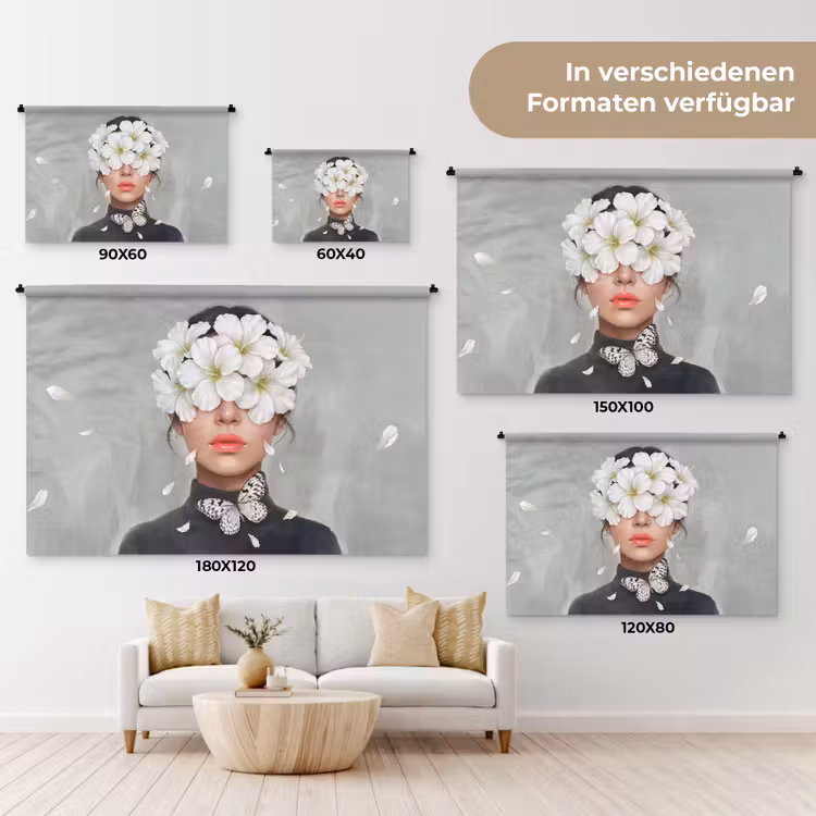 Lelies - Portret - Wit Wandkleed katoen klein -tsfeer8_DE