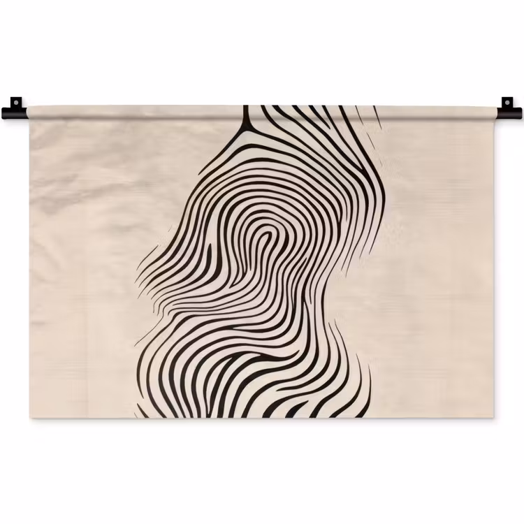 Lijnen - Abstract - Golvend - Zwart Wandkleed katoen klein -zz3d