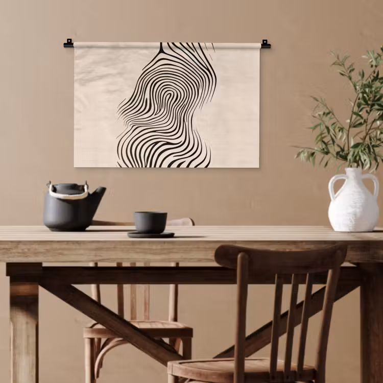 Lijnen - Abstract - Golvend - Zwart Wandkleed katoen klein -sfeer6