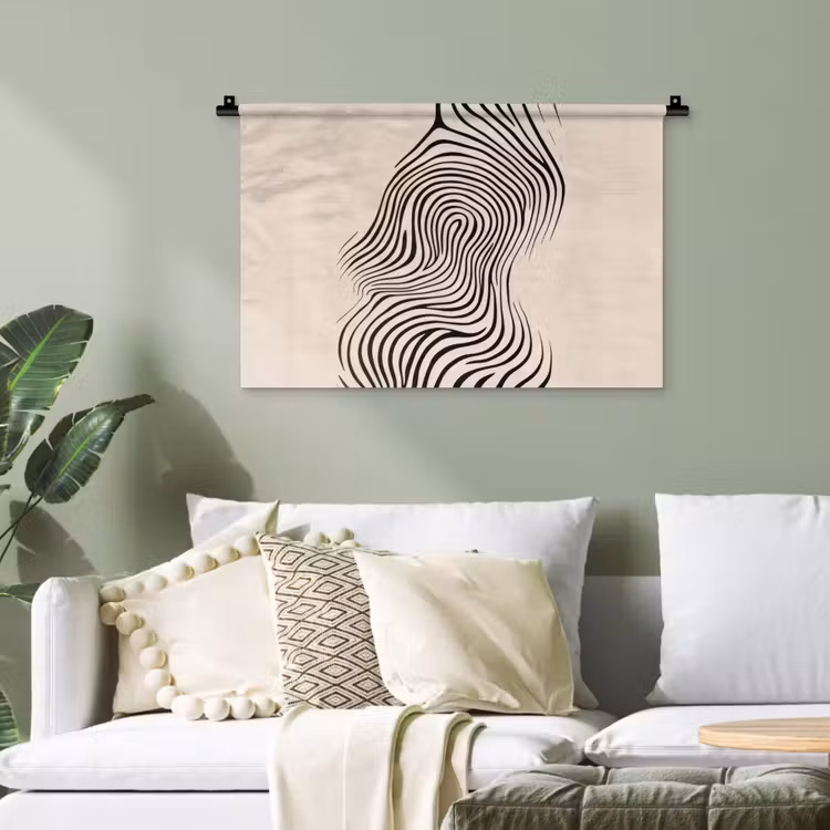 Lijnen - Abstract - Golvend - Zwart Wandkleed katoen klein -sfeer7